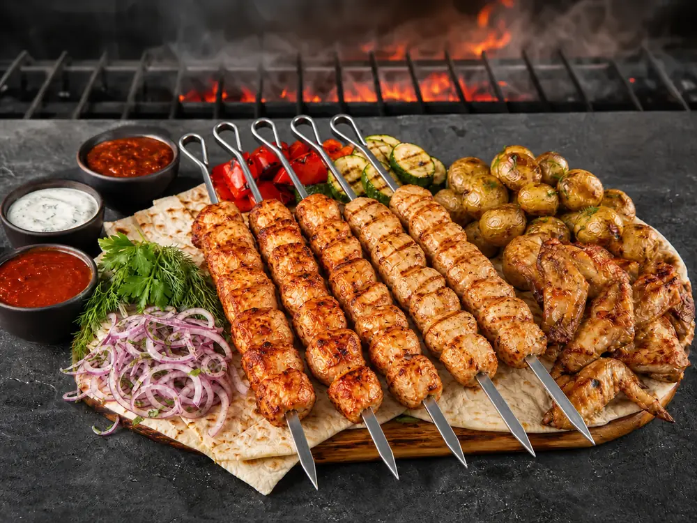 Куриный сет с шашлыком, крылышками и гарнирами